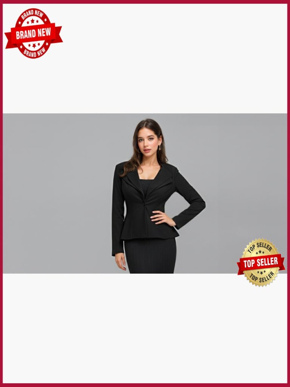 Peplum Blazer - Single Button Notch Lapel - Stretch Fabric Office - Picture 7 of 7